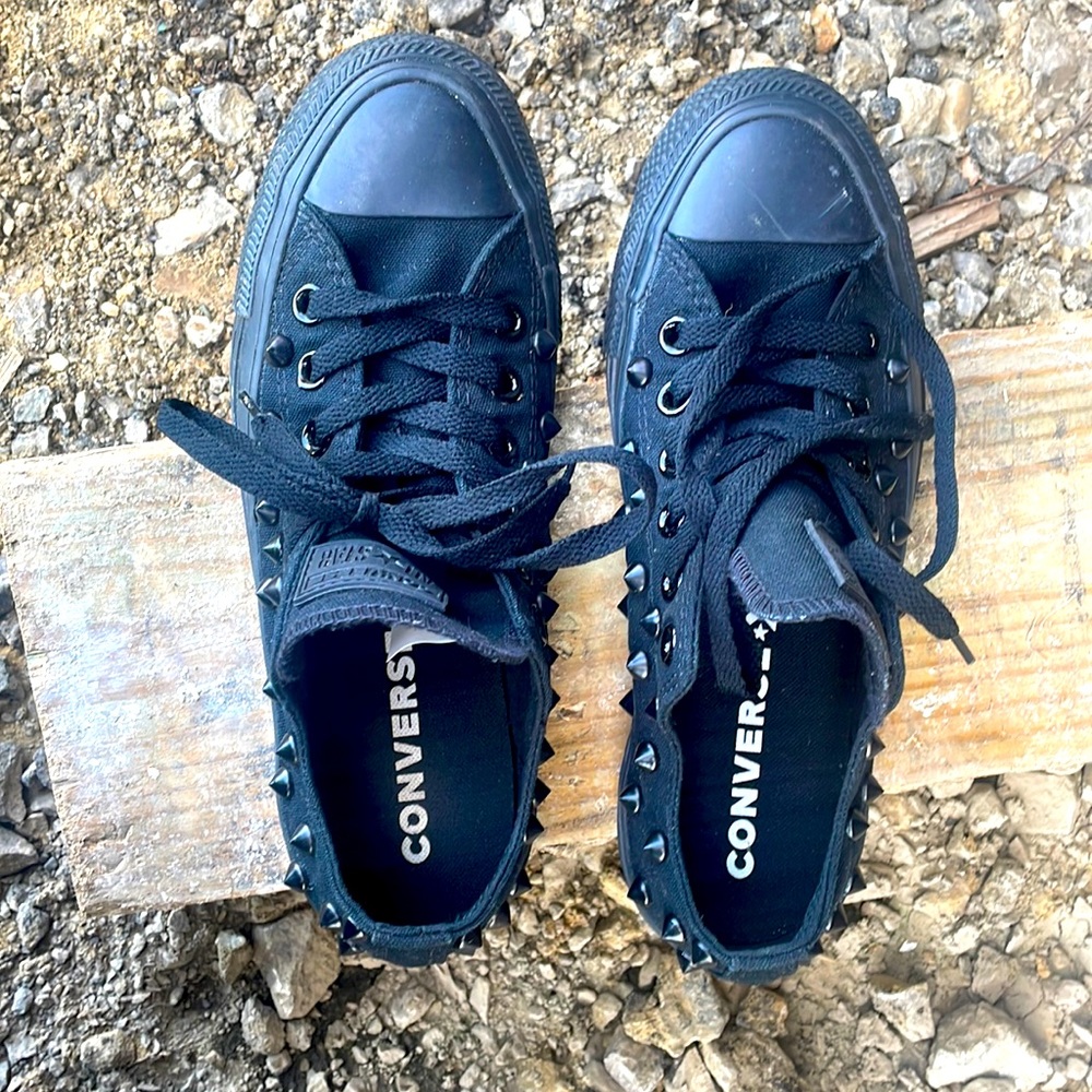 Custom black on black studded converse